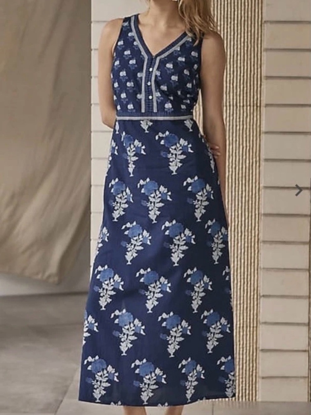 J. Jill Sleeveless Summer Midi Sundress Medium Blue Mixed-Print Coastal Euro